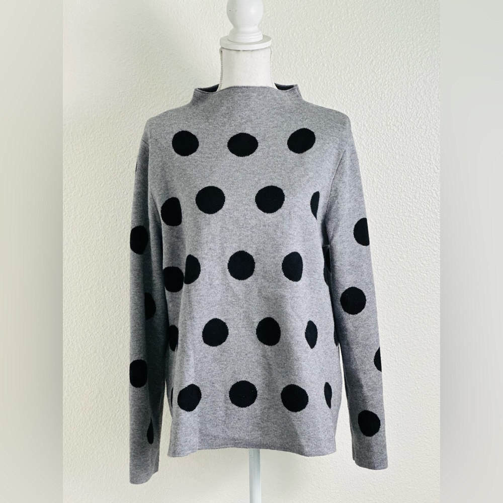 Calligraphie Black and Gray Pullover Polka Dot Boatneck Sweater Size Medium